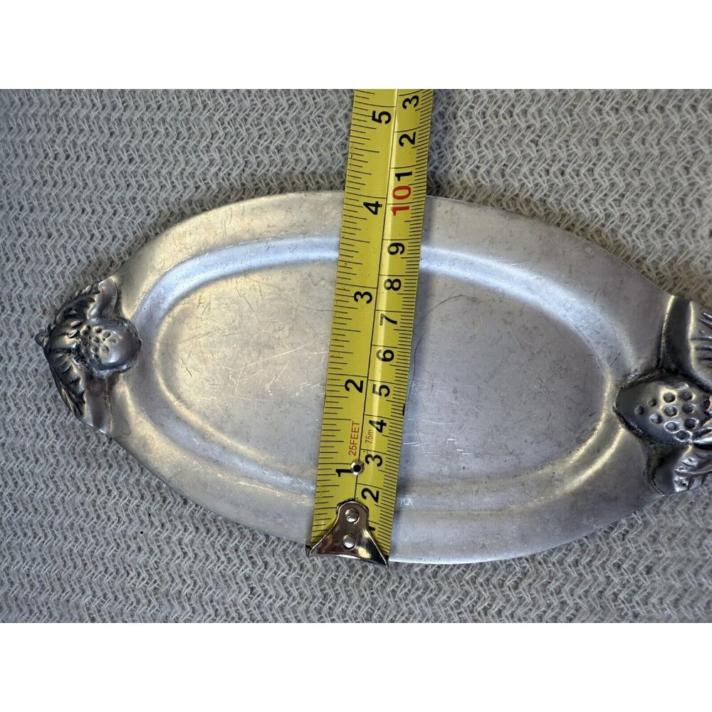 Holland Boone Polished Pewter Fruit Oval Tray Vintage Small Matte Finish Decor - Picture 5 of 6
